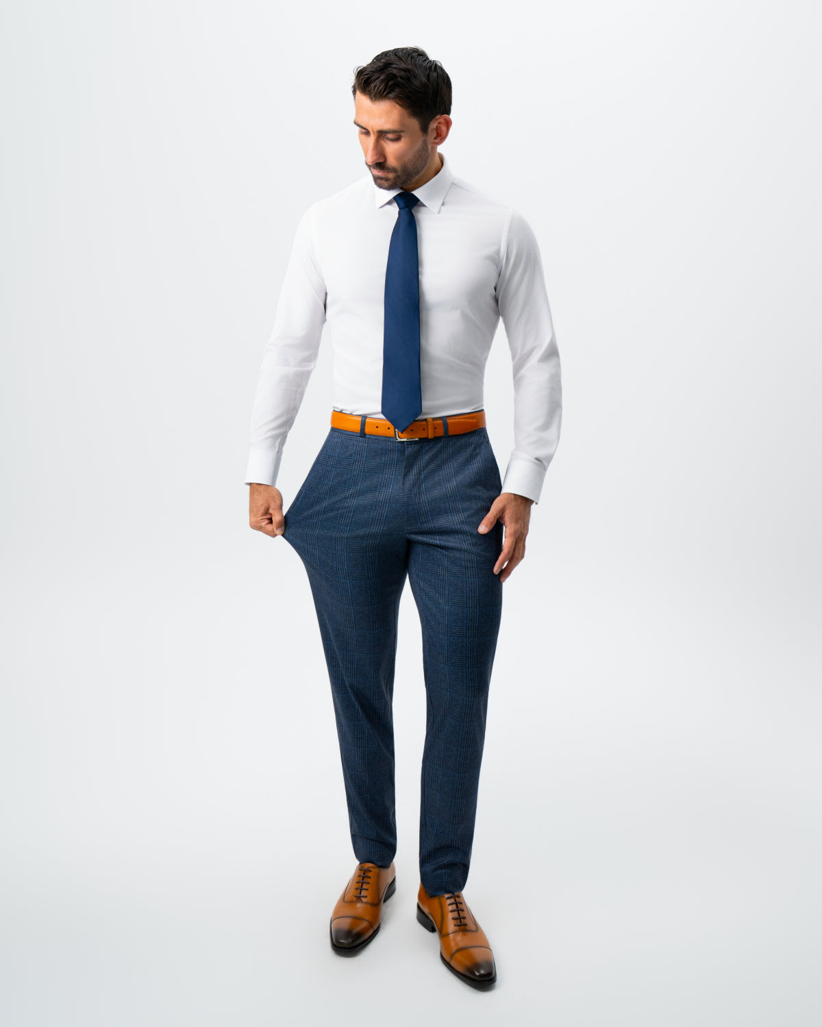 State & Liberty Athletic Fit Stretch Suit - Electric Blue and Black Plaid