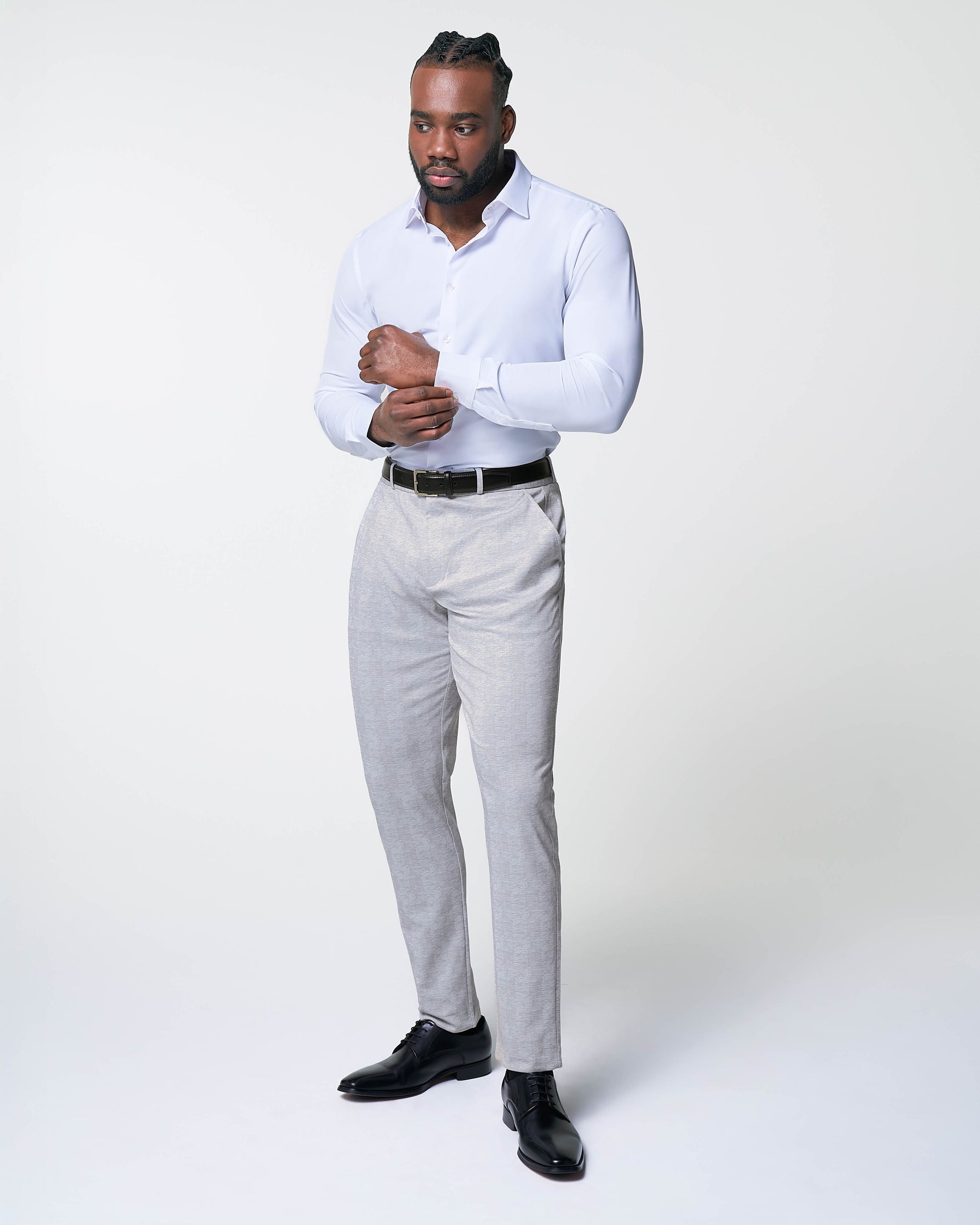 State & Liberty Athletic Fit Stretch Suit - Light Grey Plaid