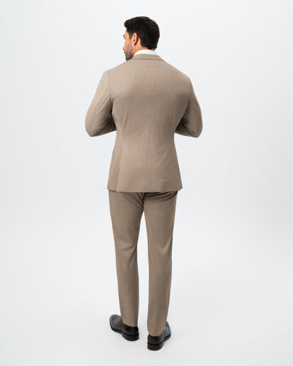State & Liberty Athletic Fit Stretch Suit - Khaki and Olive Pinstripe