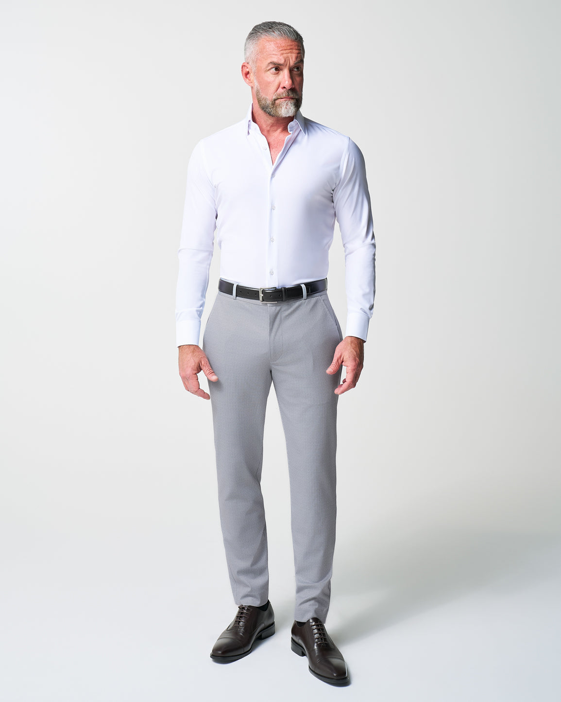 State & Liberty Athletic Fit Stretch Suit - Grey Houndstooth Microcheck