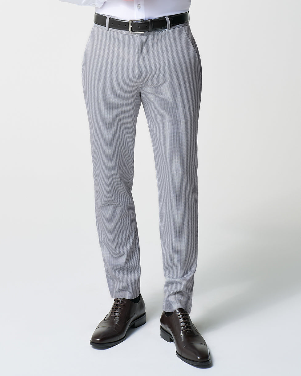 State & Liberty Athletic Fit Stretch Suit - Grey Houndstooth Microcheck