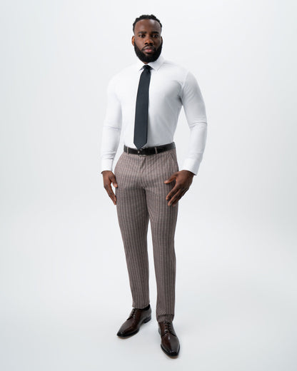 State & Liberty Athletic Fit Stretch Suit - Textured Light Brown with Cream Stripe
