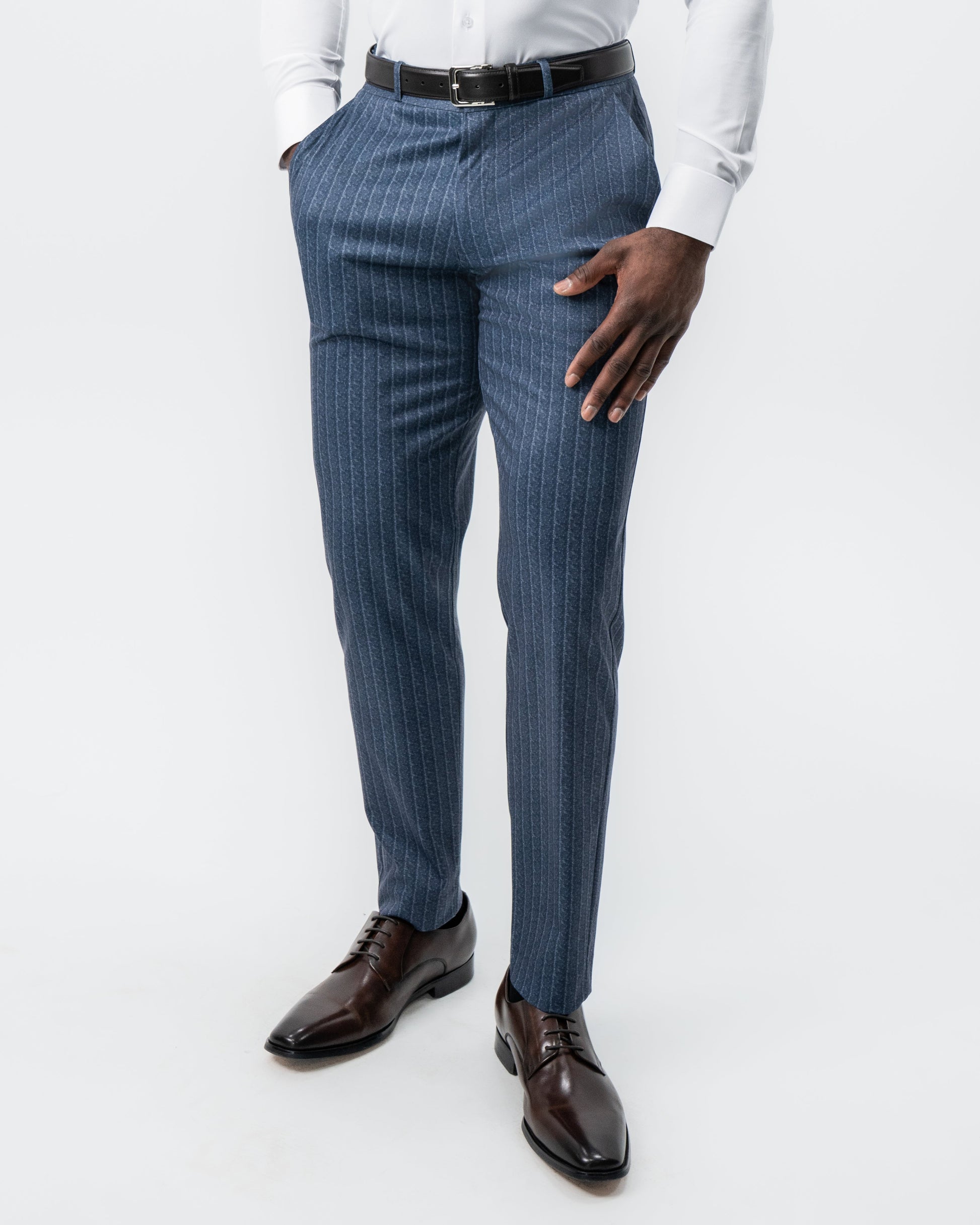 State & Liberty Athletic Fit Stretch Suit - Textured Navy Chalk Stripe