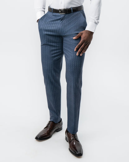 State & Liberty Athletic Fit Stretch Suit - Textured Navy Chalk Stripe