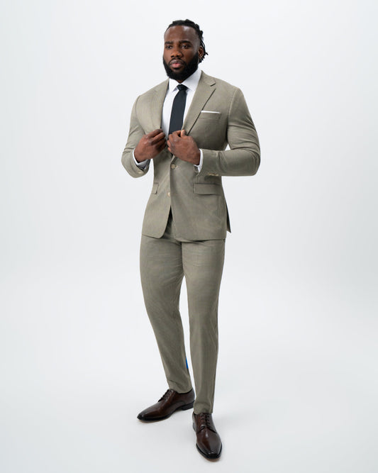 State & Liberty Athletic Fit Stretch Suit - Olive Houndstooth