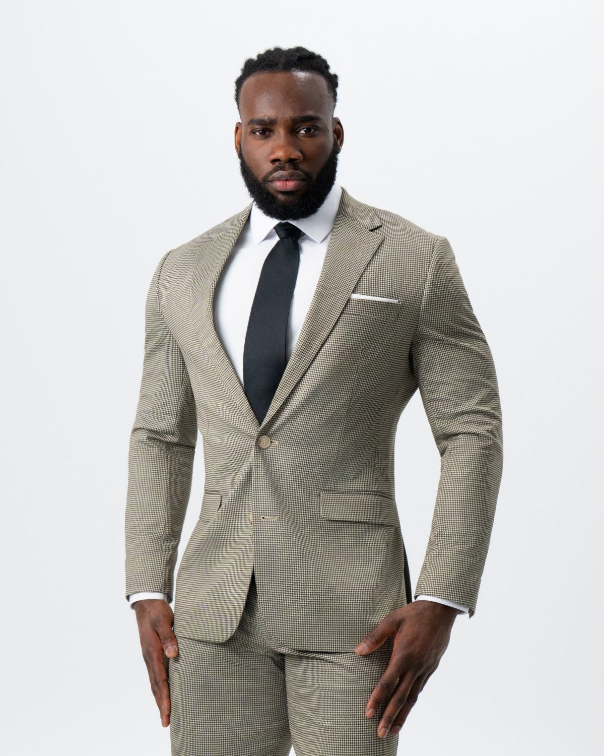 State & Liberty Athletic Fit Stretch Suit - Olive Houndstooth