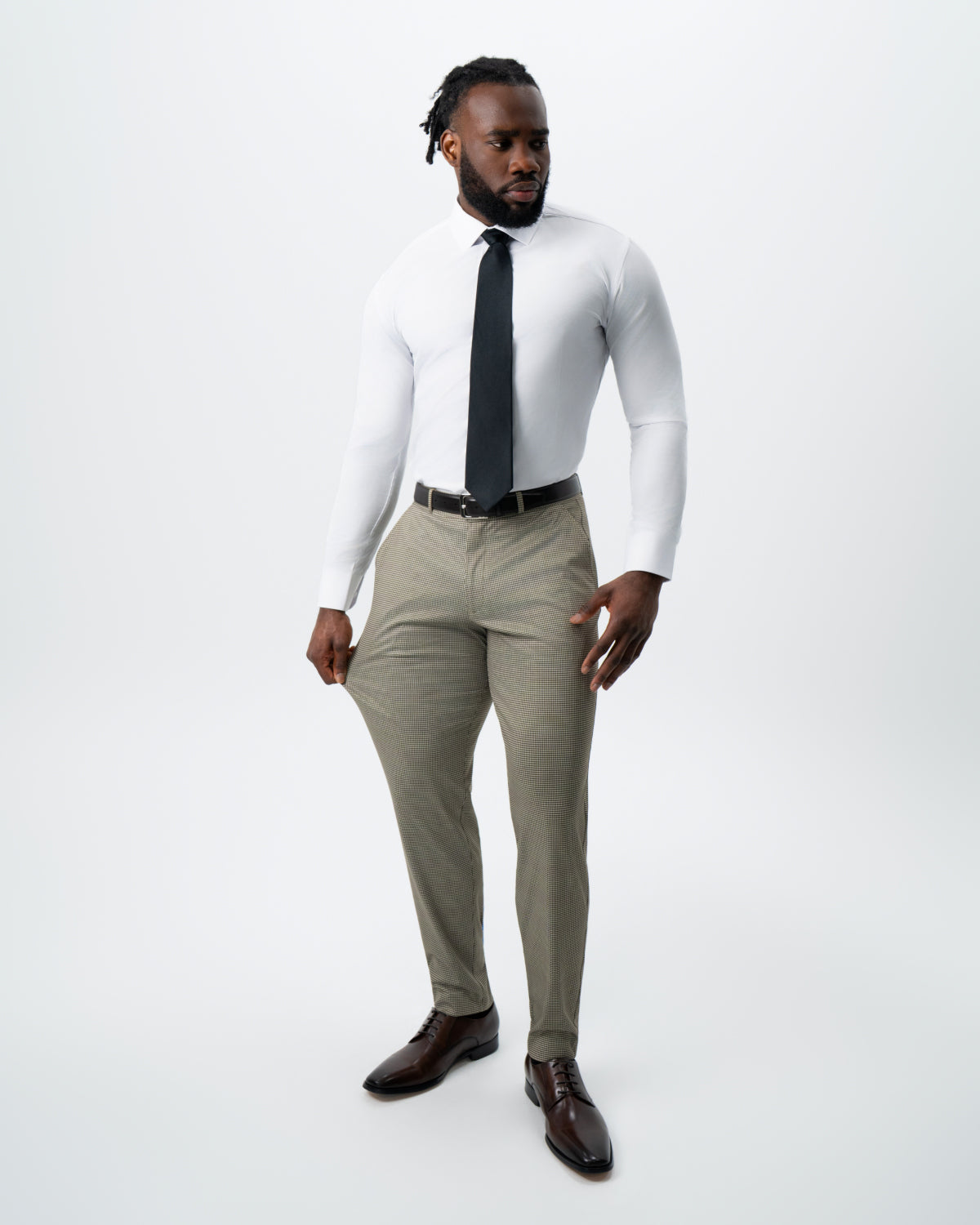 State & Liberty Athletic Fit Stretch Suit - Olive Houndstooth