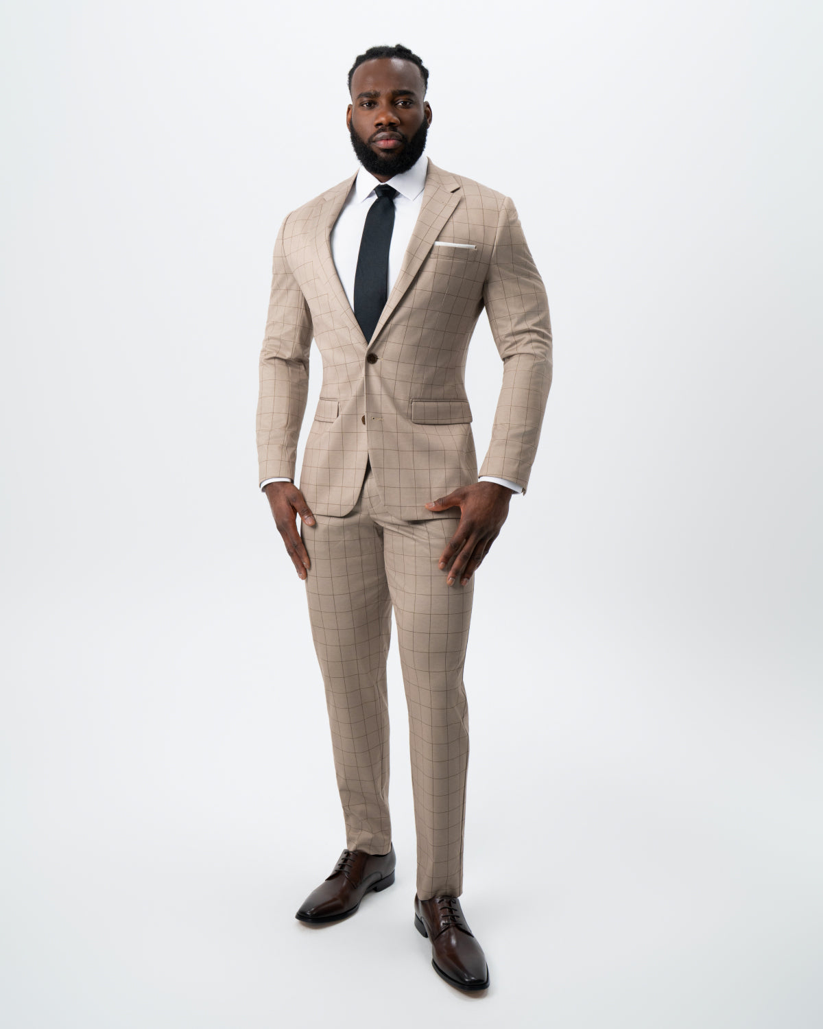 State & Liberty Athletic Fit Stretch Suit - Khaki and Olive Windowpane