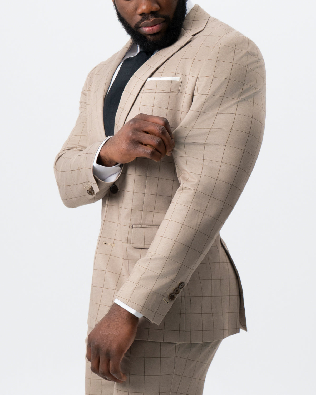 State & Liberty Athletic Fit Stretch Suit - Khaki and Olive Windowpane