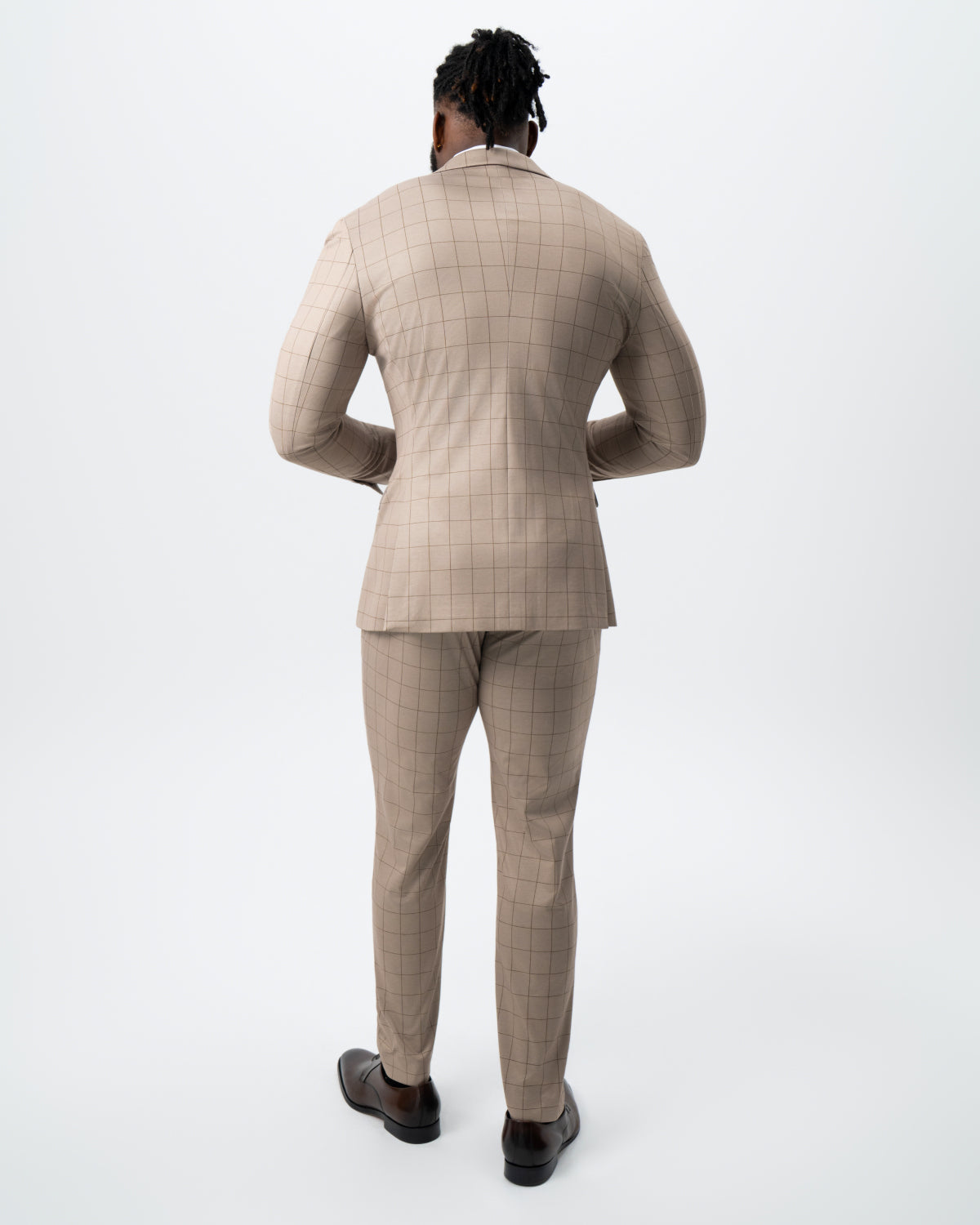 State & Liberty Athletic Fit Stretch Suit - Khaki and Olive Windowpane