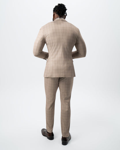 State & Liberty Athletic Fit Stretch Suit - Khaki and Olive Windowpane