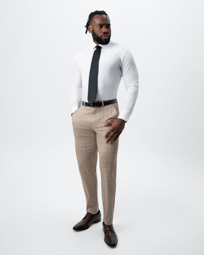State & Liberty Athletic Fit Stretch Suit - Khaki and Olive Windowpane