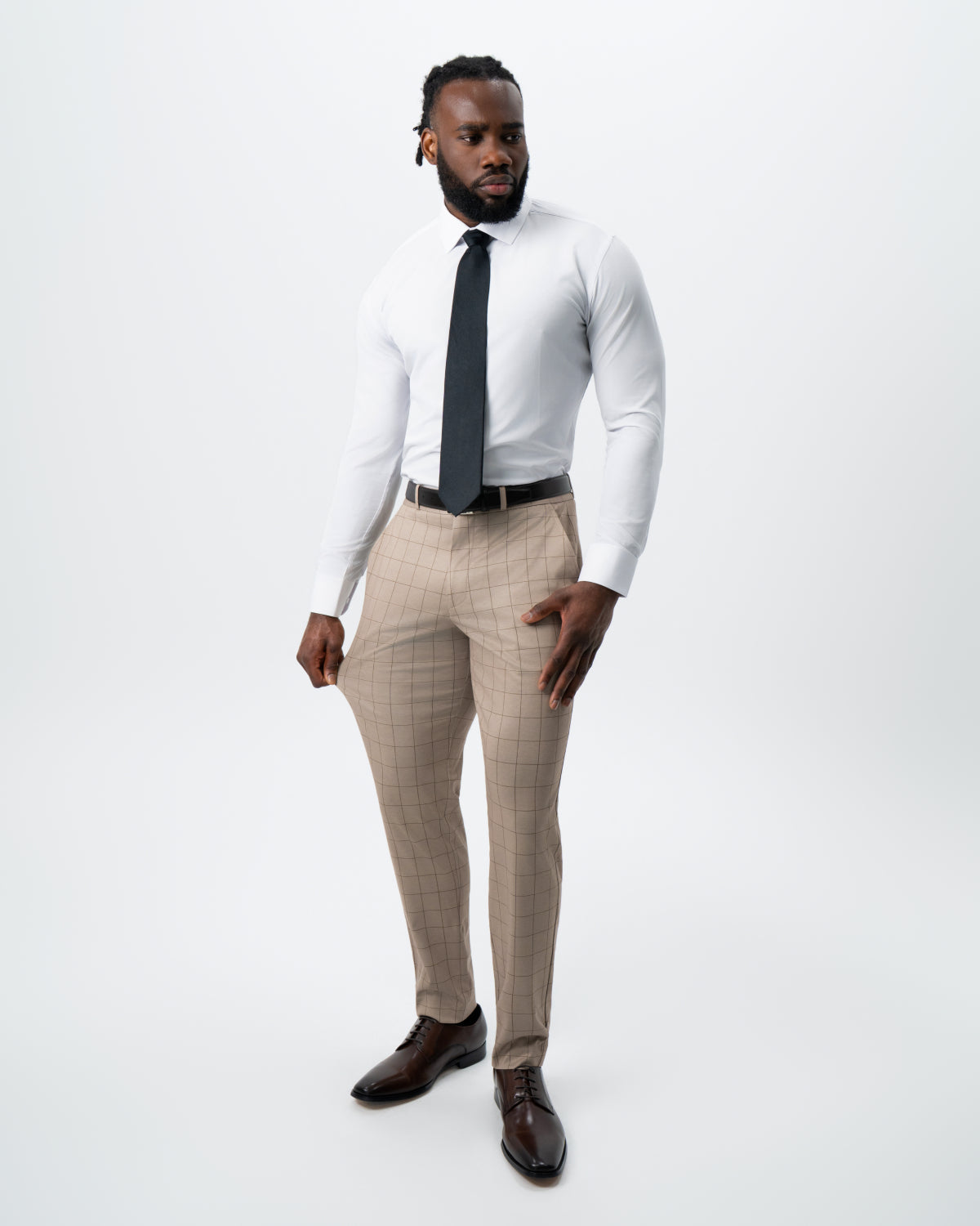 State & Liberty Athletic Fit Stretch Suit - Khaki and Olive Windowpane