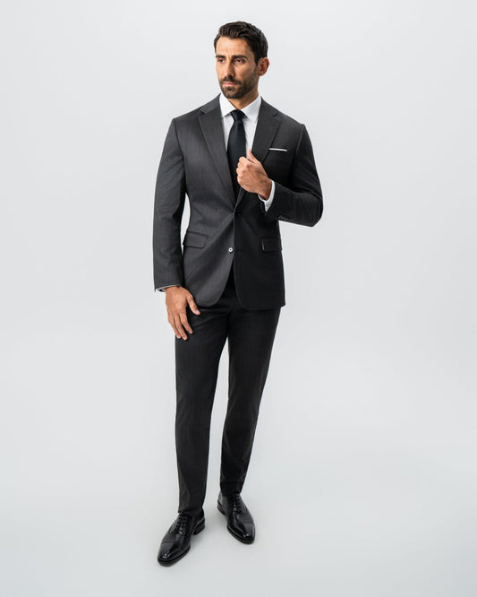 State & Liberty Athletic Fit Stretch Suit - Black and White Chalk Pinstripe