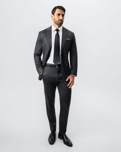 State & Liberty Athletic Fit Stretch Suit - Black and White Chalk Pinstripe