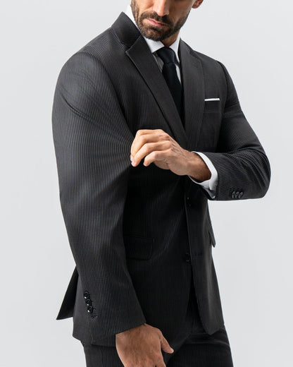 State & Liberty Athletic Fit Stretch Suit - Black and White Chalk Pinstripe