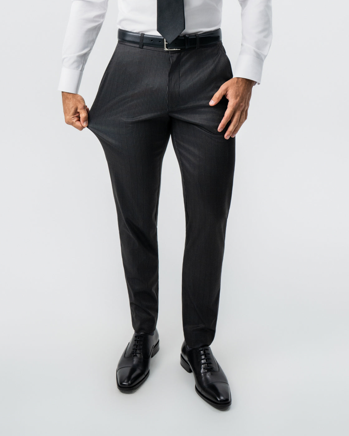 State & Liberty Athletic Fit Stretch Suit - Black and White Chalk Pinstripe