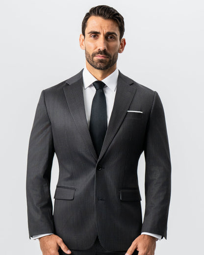State & Liberty Athletic Fit Stretch Suit - Black and White Chalk Pinstripe