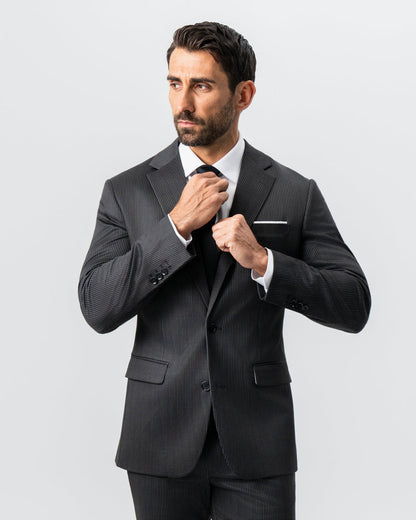 State & Liberty Athletic Fit Stretch Suit - Black and White Chalk Pinstripe