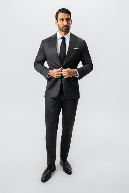 State & Liberty Athletic Fit Stretch Suit - Black and White Chalk Pinstripe