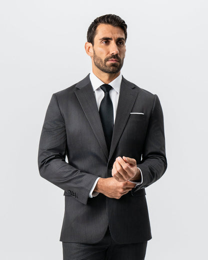 State & Liberty Athletic Fit Stretch Suit - Black and White Chalk Pinstripe