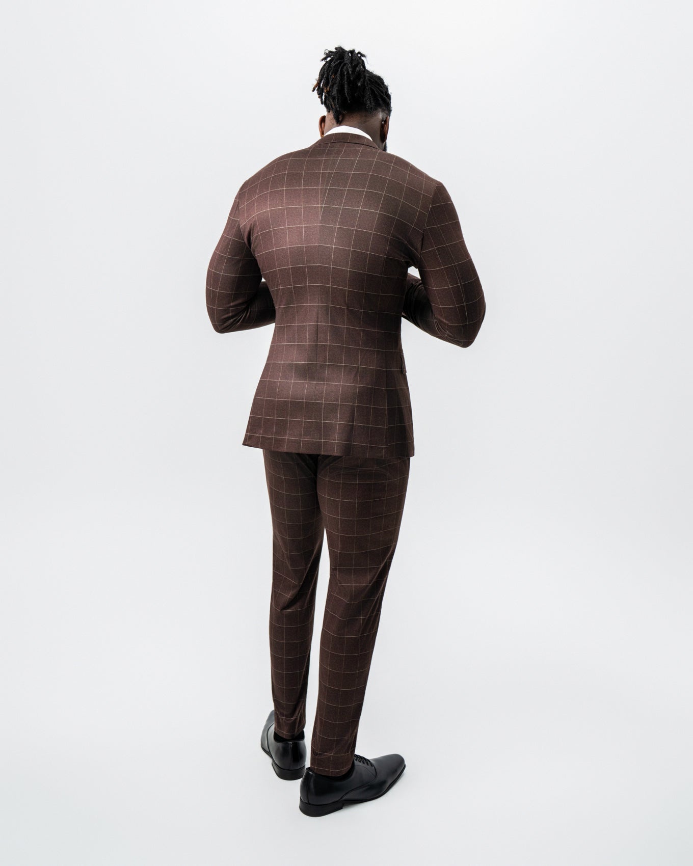 State & Liberty Athletic Fit Stretch Suit - Mocha with Brown Windowpane