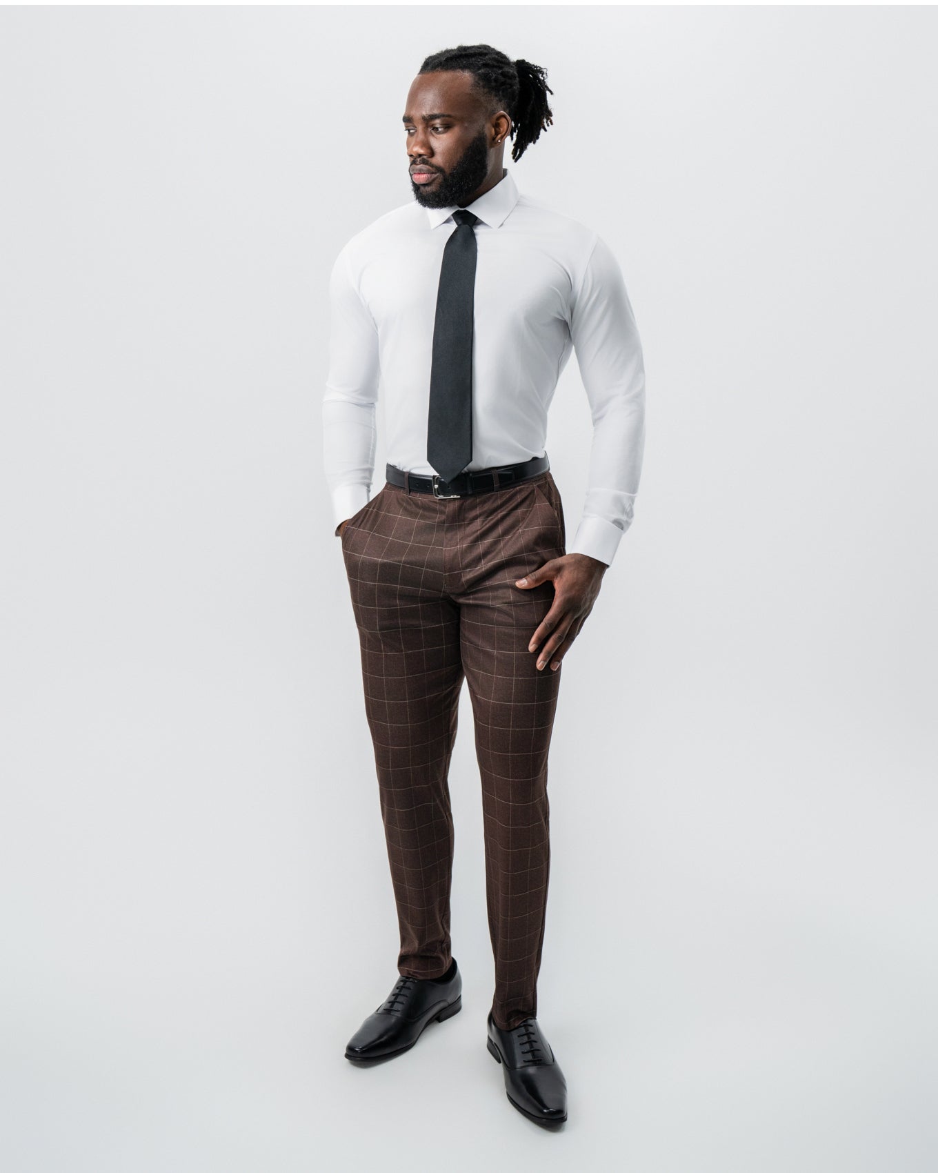 State & Liberty Athletic Fit Stretch Suit - Mocha with Brown Windowpane