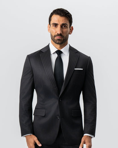 State & Liberty Athletic Fit Stretch Suit - Charcoal with Light Grey Stripe