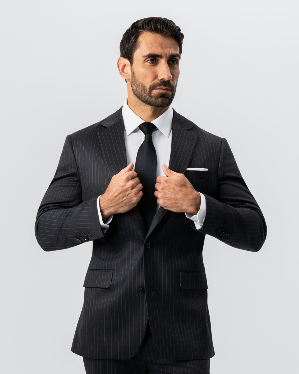 State & Liberty Athletic Fit Stretch Suit - Charcoal with Light Grey Stripe