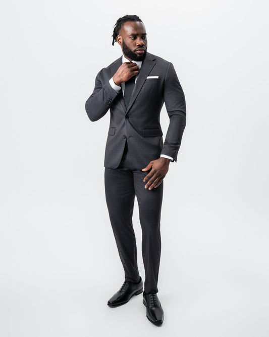 State & Liberty Athletic Fit Stretch Suit - Black and Charcoal Plaid