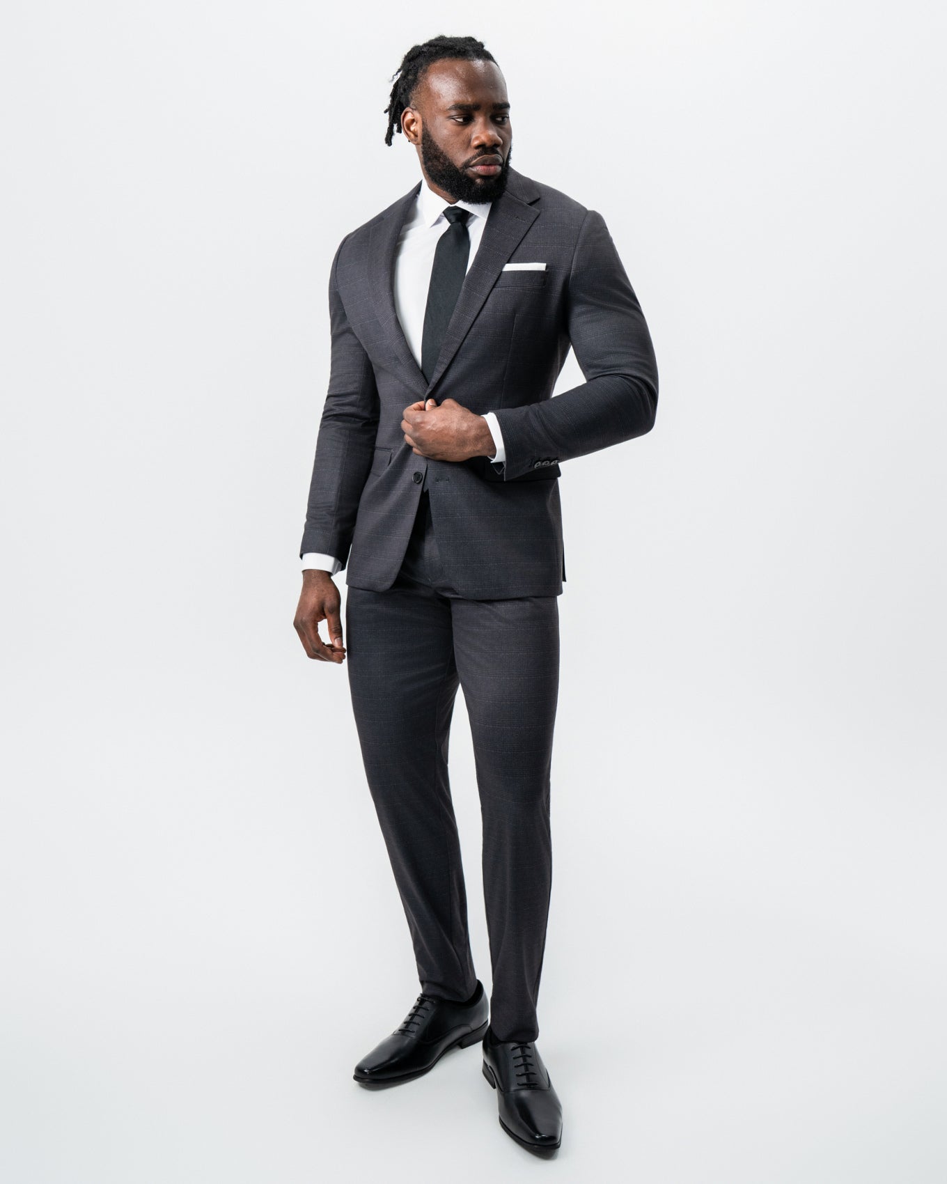 State & Liberty Athletic Fit Stretch Suit - Black and Charcoal Plaid