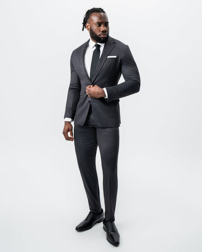 State & Liberty Athletic Fit Stretch Suit - Black and Charcoal Plaid