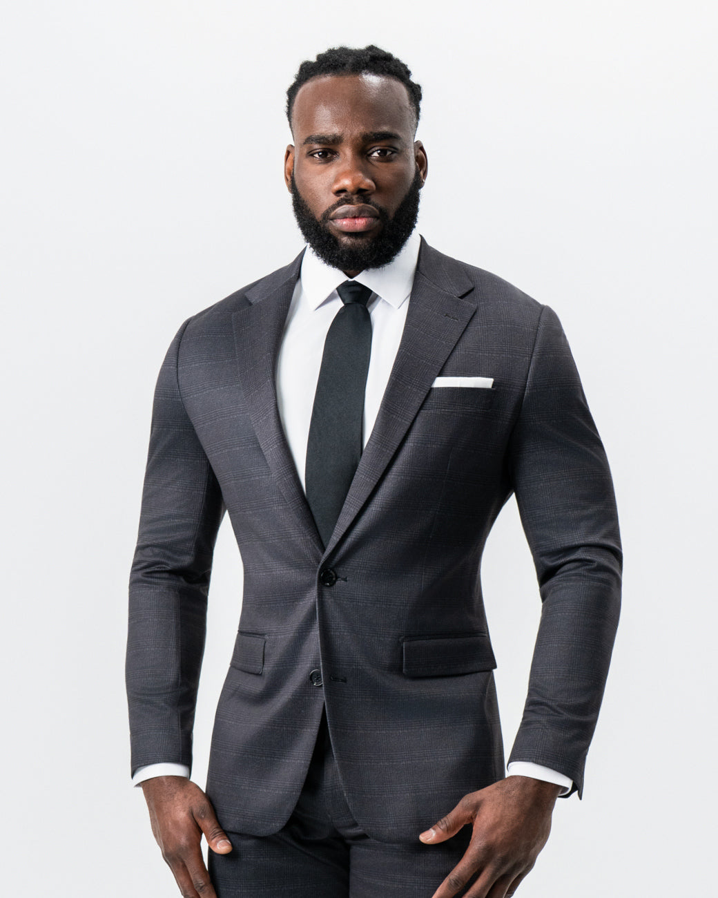 State & Liberty Athletic Fit Stretch Suit - Black and Charcoal Plaid