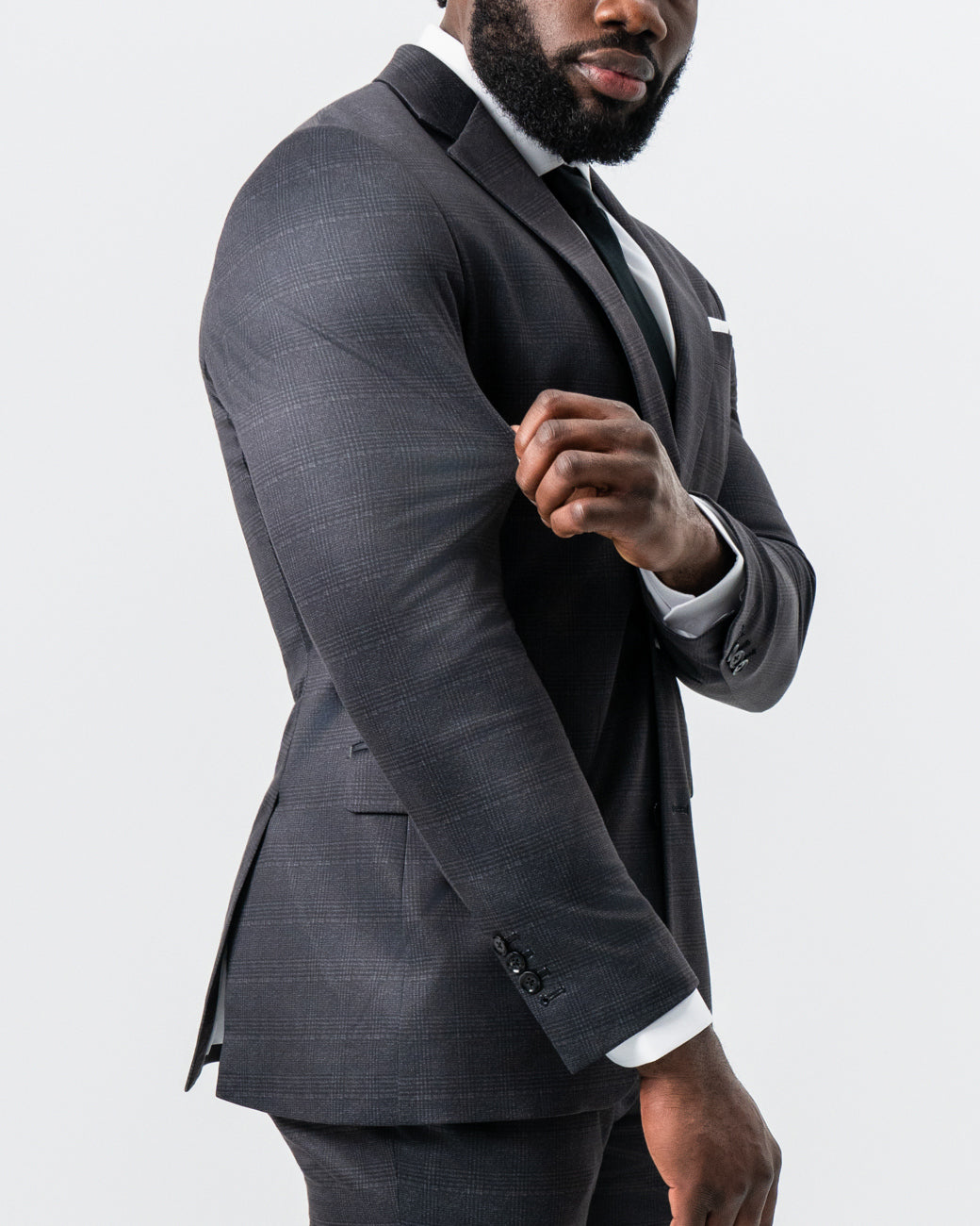 State & Liberty Athletic Fit Stretch Suit - Black and Charcoal Plaid