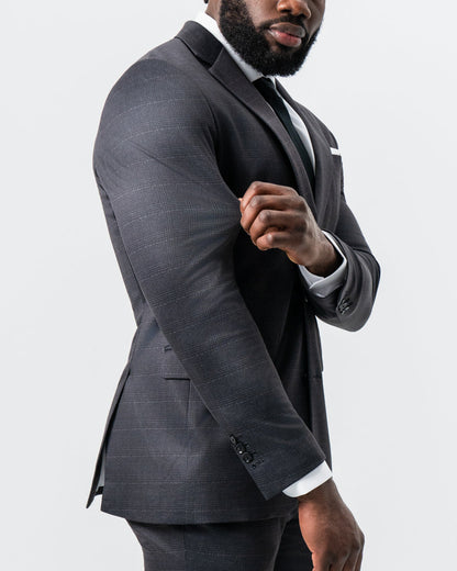 State & Liberty Athletic Fit Stretch Suit - Black and Charcoal Plaid