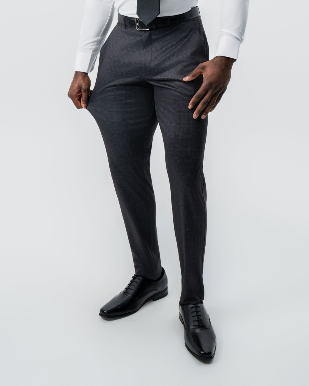 State & Liberty Athletic Fit Stretch Suit - Black and Charcoal Plaid