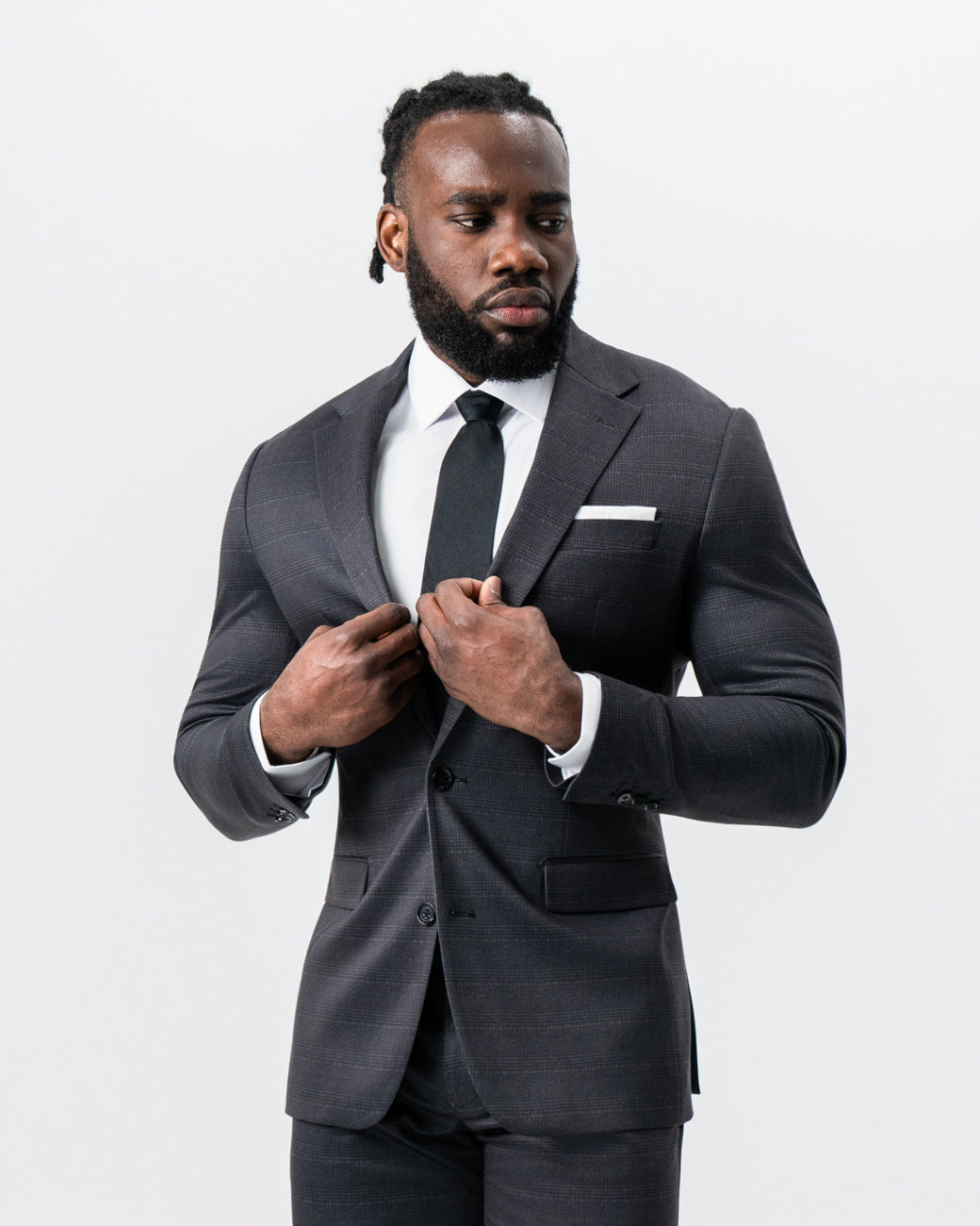 State & Liberty Athletic Fit Stretch Suit - Black and Charcoal Plaid