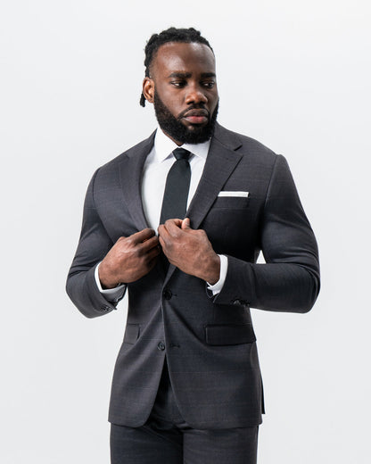State & Liberty Athletic Fit Stretch Suit - Black and Charcoal Plaid