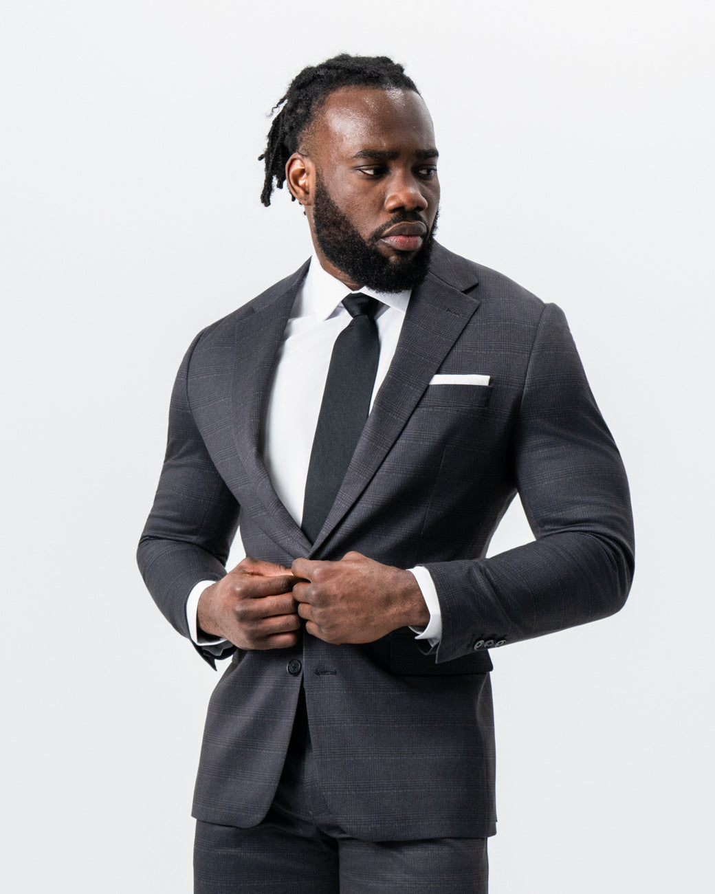 State & Liberty Athletic Fit Stretch Suit - Black and Charcoal Plaid
