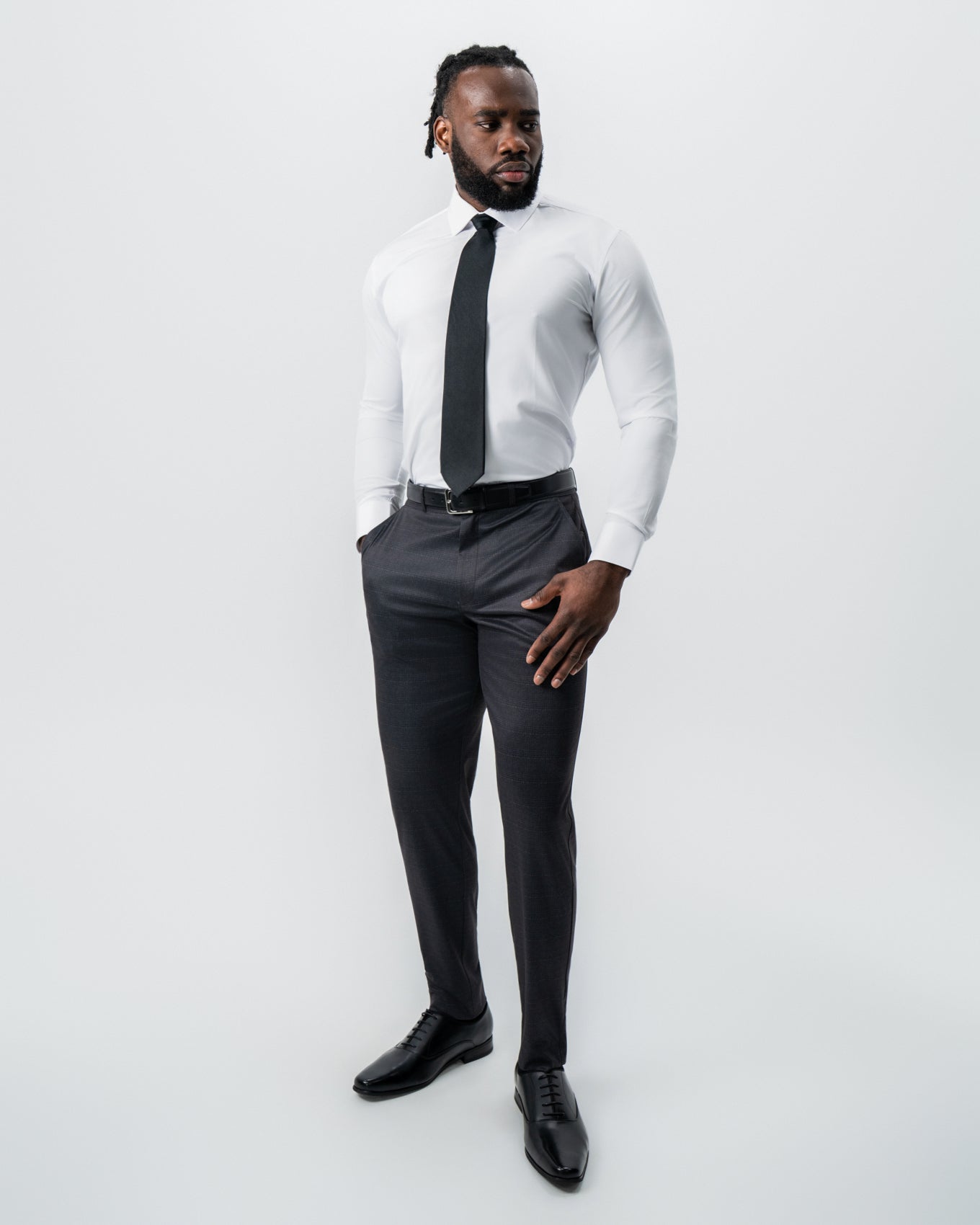 State & Liberty Athletic Fit Stretch Suit - Black and Charcoal Plaid