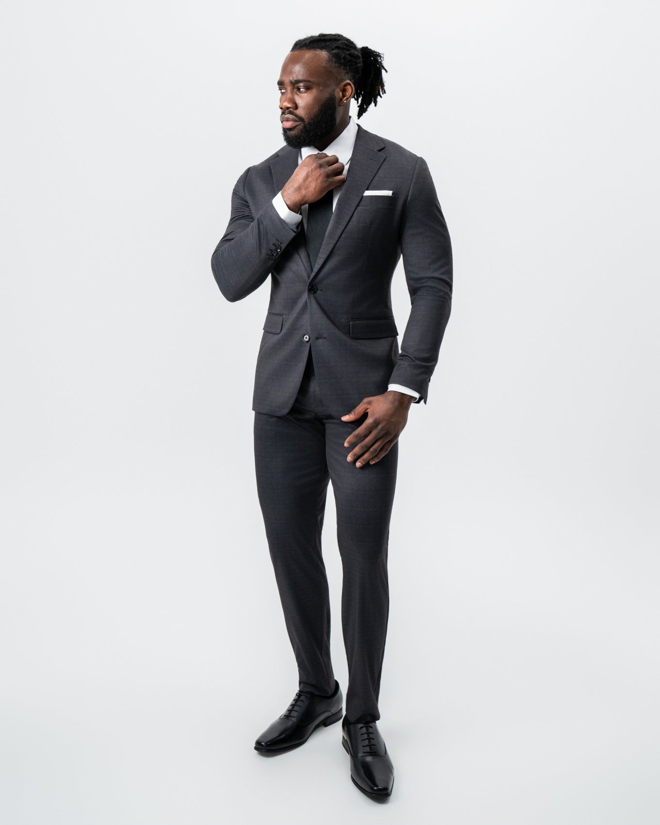 State & Liberty Athletic Fit Stretch Suit - Black and Charcoal Plaid