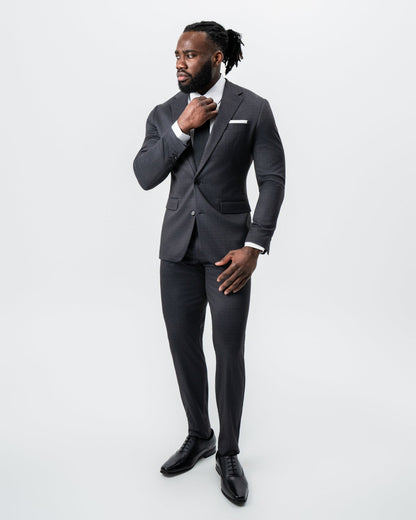 State & Liberty Athletic Fit Stretch Suit - Black and Charcoal Plaid