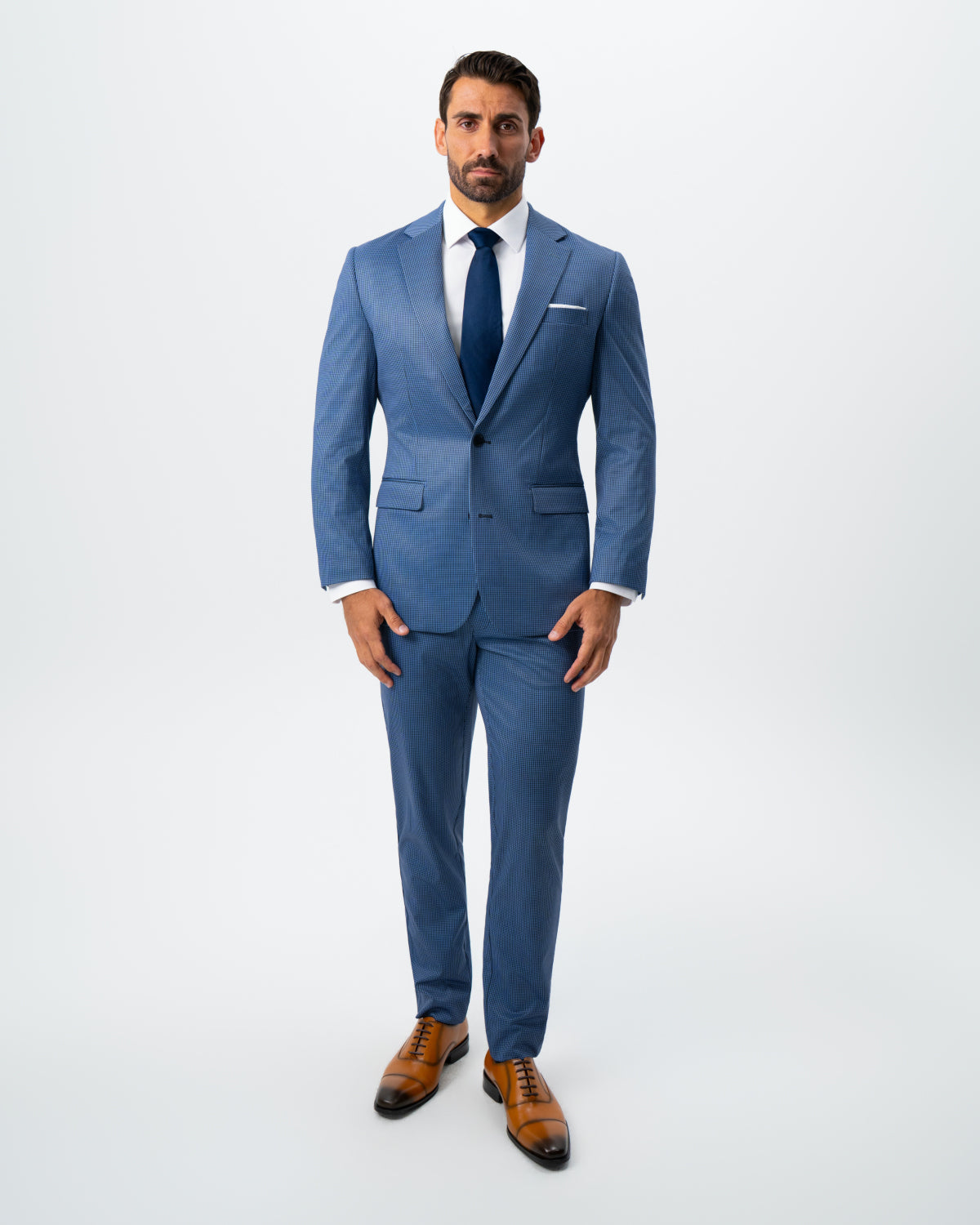 State & Liberty Athletic Fit Stretch Suit - Steel Blue Houndstooth
