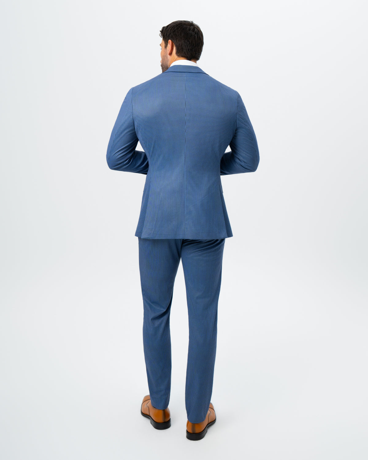 State & Liberty Athletic Fit Stretch Suit - Steel Blue Houndstooth