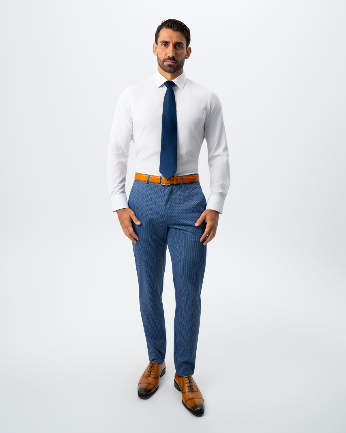 State & Liberty Athletic Fit Stretch Suit - Steel Blue Houndstooth