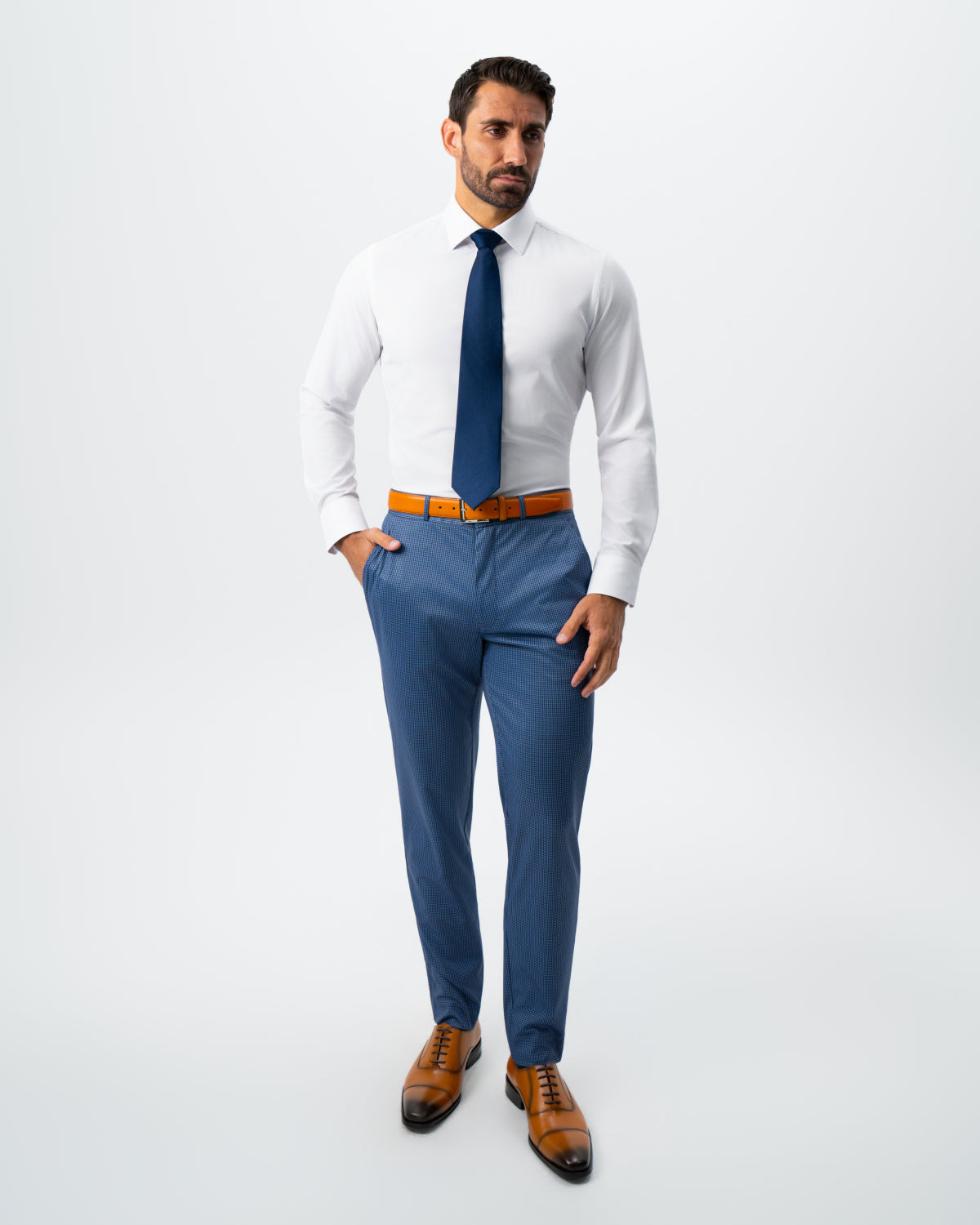 State & Liberty Athletic Fit Stretch Suit - Steel Blue Houndstooth
