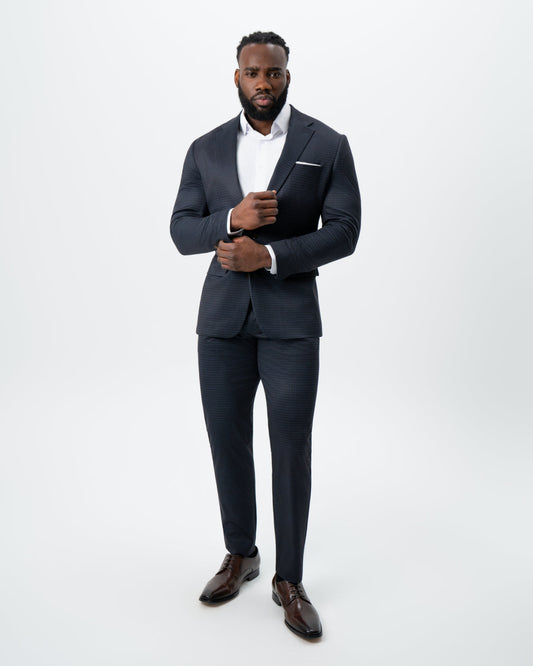 State & Liberty Athletic Fit Stretch Suit - Maroon, Navy, and Black Mini Check