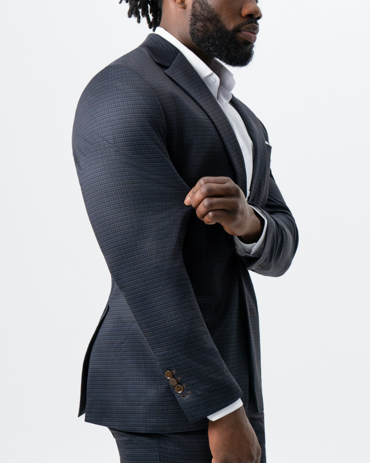 State & Liberty Athletic Fit Stretch Suit - Maroon, Navy, and Black Mini Check