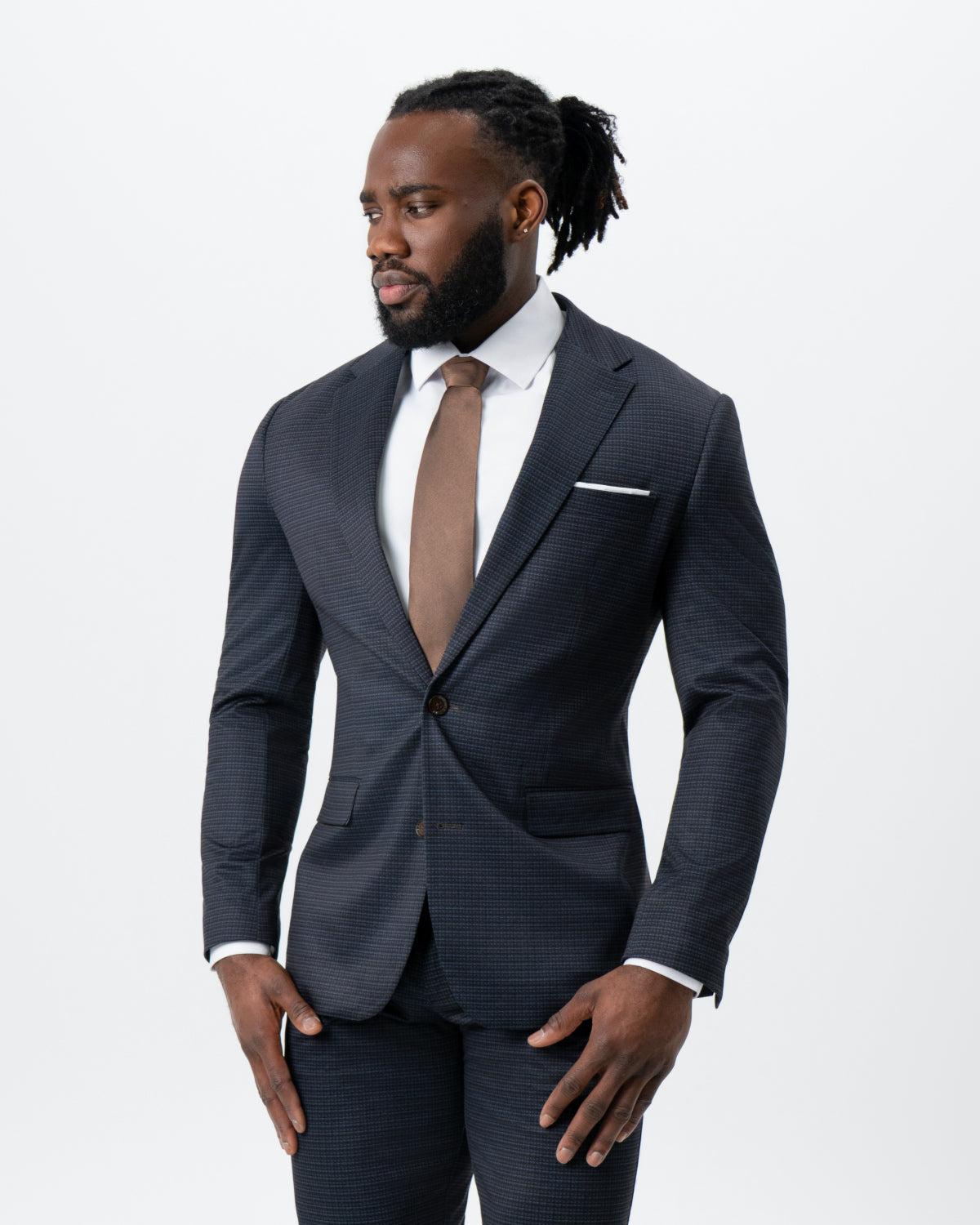 State & Liberty Athletic Fit Stretch Suit - Maroon, Navy, and Black Mini Check