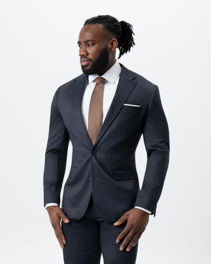 State & Liberty Athletic Fit Stretch Suit - Maroon, Navy, and Black Mini Check